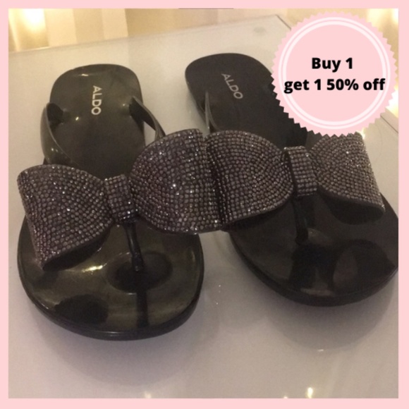 Aldo Shoes - Aldo size 8 black sparkle bow flip flops